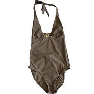 Tory‎ Burch Gemini Link Halter One-Piece Swimsuit Bikini Suit Brown Women’s XS